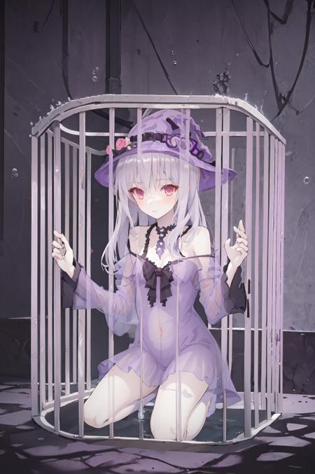 43674-1d580ca4a7,DPM++ 2M Karras Test,1264332432,7,20,masterpiece,best_quality,_illustration,_1girl,(in_cage_1.2),sakurakouji-luna,witch_hat,(witch_1.3),off_shoulder,purple__dress,__,.png